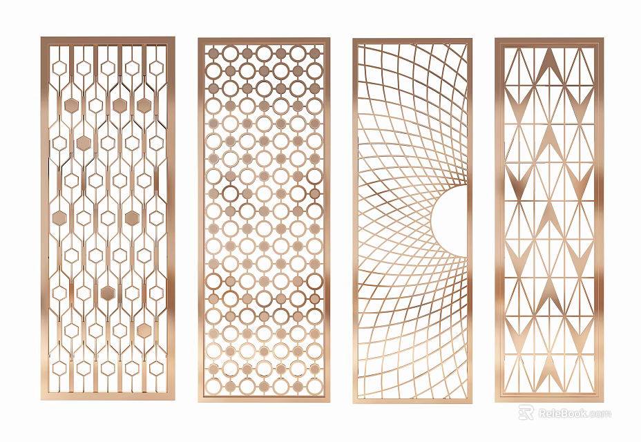 Stylish Metallic Room Dividers Featuring Four Distinct Geometric Patterns And Modern Designs 3d model 