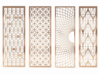 Stylish Metallic Room Dividers Featuring Four Distinct Geometric Patterns And Modern Designs 3d model
