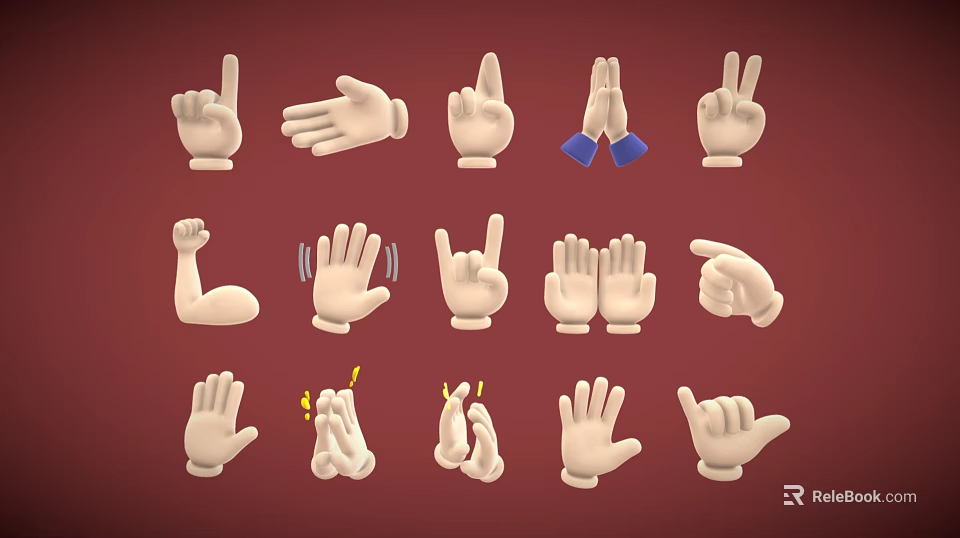 Different Hand Gestures Collection With Various Poses And Expressions On Red Background 3d model 