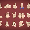 Different Hand Gestures Collection With Various Poses And Expressions On Red Background 3d model