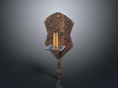 Vintage Style Decorative Wooden Carved Wall Mounted Candle Holder With Lit Candle 3d model
