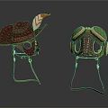 Brown Wide Brim Hat With Feather And Leather Helmet With Green Goggles For Daily Use