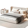 Modern Beige Double Bed With Pillows Blanket And Nightstands On Rug