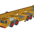 Yellow Potain Heavy Duty Crane With Extended Boom And Multiple Red Wheels