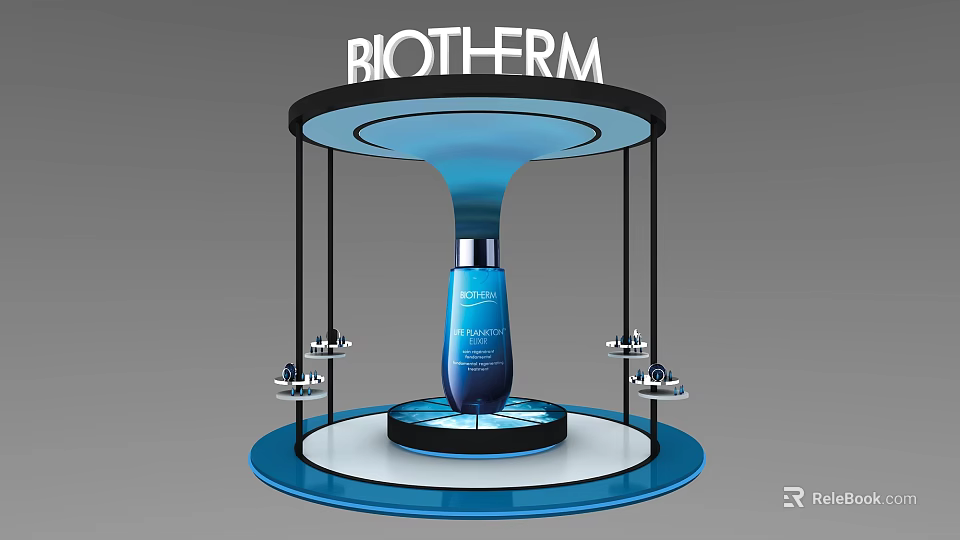 BIOTHERM Blue Serum Bottle Display Stand Design With Surrounding Small Items 3d model