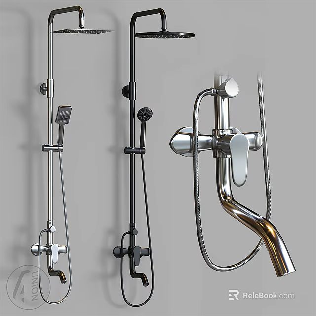 Modern Wall Mounted Shower Faucet System With Handheld Sprayer And Rainfall Head 3d model 