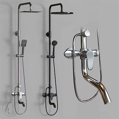 Modern Wall Mounted Shower Faucet System With Handheld Sprayer And Rainfall Head 3d model