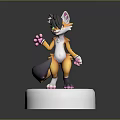 Cartoon Style Game Movie Character With Orange White Fur Green Eyes And Pink Paws