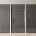 Three Modern Dark Security Doors With Different Panel Designs And Solid Construction 3d model