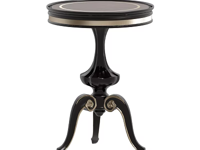 Elegant Round Side Table With Smooth Black Top Gold Trim And Decorative Legs 3d model