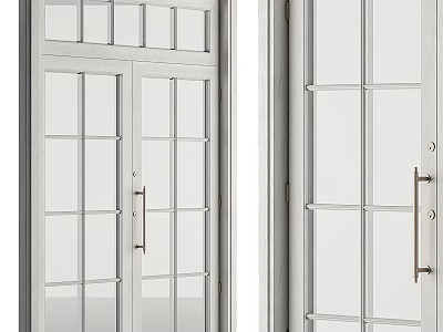Modern White Double Doors With Glass Panes And Metal Handles Design 3d model