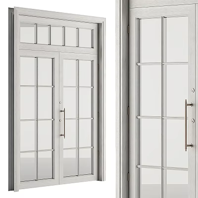 Modern White Double Doors With Glass Panes And Metal Handles Design 3d model