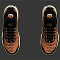 Orange And Black Sporty Running Shoes With White Red Accent Cushioned Sole And Mesh Upper