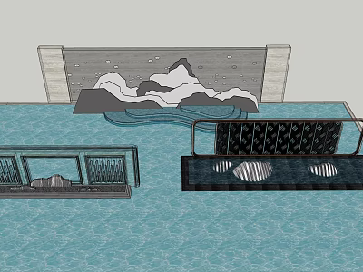 Scenic Wall Design With Mountain Water Pattern And Surrounding Water Pool 3d model