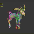 Futuristic Deer 3D Art Model With Transparent Skeleton Colorful Antlers And Orange Leg Details