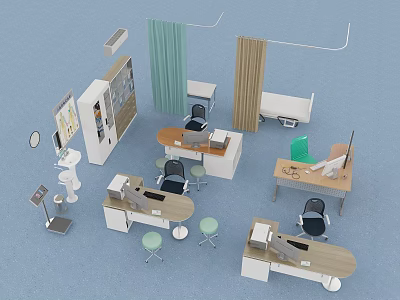 Modern Office Desk Workstations With Ergonomic Chairs Computer Monitors And Lamps 3d model