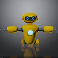 Yellow Robot Figure With Blue Eyes And Glowing Chest Circle On Gray Background