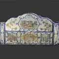 Traditional Decorative Bench With Blue And White Painted Landscape And Floral Patterns