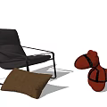 Comfortable Lounge Chair With Metal Frame Brown Pillow And Red Plush Dog Toy
