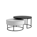 Modern Round Coffee Table Set With White And Black Metal Frame Nesting Design 3d model