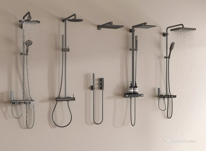 Modern Design Wall Mounted Shower Systems in Various Styles with Handheld and Overhead Sprayers 3d model 