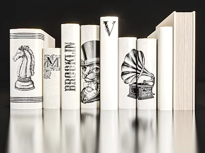 Decorative Book Shaped Ornament Set With Various Animal And Vintage Patterns 3d model