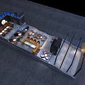 Modern Lunar Bar Interior With Open Counter Blue Lighting Fish Tank And Moon Decoration