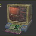 Vintage Retro Computer With Large Screen Monitor Red Green Interface Data Charts Keyboard Control Panels