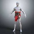 Mannequin Wearing Red Decorative Belt And Red Fabric In Standing Position With Ornate Details