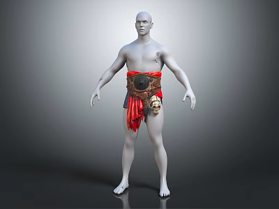 Mannequin Wearing Red Decorative Belt And Red Fabric In Standing Position With Ornate Details 3d model