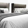 Modern Double Bed With Grey Headboard White Grey Bedding And Small Nightstands