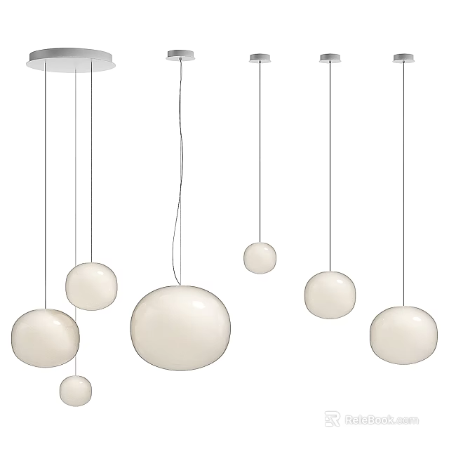Modern White Spherical Pendant Lights With Multiple Hanging Design For Interior Decor 3d model