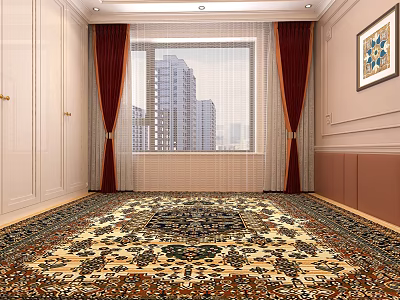 Classic Luxury Single Chair Fits Perfectly In Elegant Home Space With Vintage Carpet And Curtains 3d model