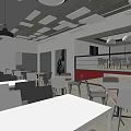 Modern Champions Themed Restaurant Interior With White Tables Gray Chairs Booth Seats And Ceiling Lights
