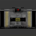 Industrial Metal Equipment Component With Red Button Yellow Warning Label And Vent Grilles