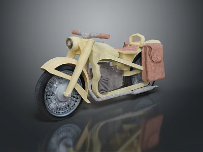 Yellow Vintage Motorcycle With Red Seat Brown Side Bag And Retro Headlight 3d model