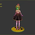 Anime Girl With Brown Hair Golden Crown White Blouse Black Pleated Skirt On Yellow Base