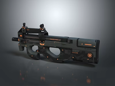 Futuristic Tactical Weapon with Scope Black Orange Accents Sci Fi Design 3d model