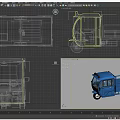 Blue Three Wheel Cargo Truck With Cab And Open Truck Bed