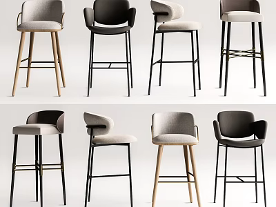 Modern Bar Stools With Various Designs Upholstered Seats And Metal Wooden Legs 3d model