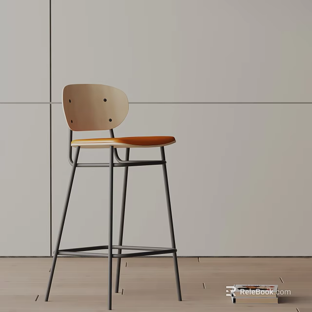 Modern Bar Stool Design With Light Wooden Seat And Sleek Black Metal Frame 3d model 