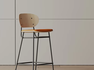 Modern Bar Stool Design With Light Wooden Seat And Sleek Black Metal Frame 3d model
