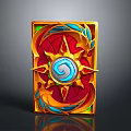 Golden Border Hearthstone Card with Red Background Blue Decorations and Central Blue Spiral Symbol