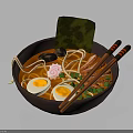 Delicious Ramen Bowl With Soft Boiled Eggs Nori Noodles And Chopsticks