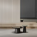 Modern Coffee Table With Black Top Metal Base And Wooden Wall In Minimalist Interior