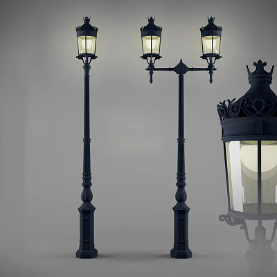 Traditional Outdoor Lights With Decorative Lamp Posts And Glass Shades 3d model