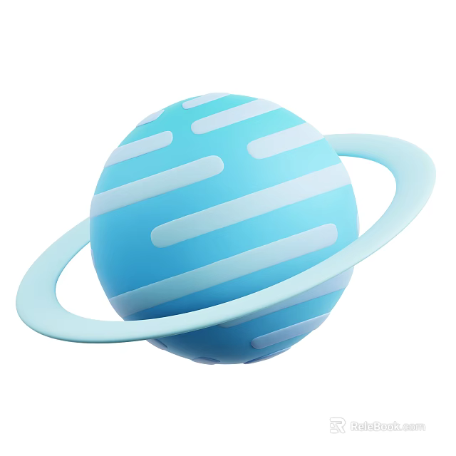 Blue Planet Shaped Decorative Ornament Set With Light Blue Stripes And Ring 3d model 