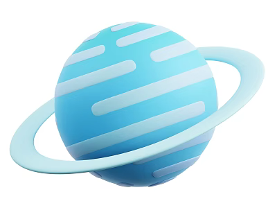 Blue Planet Shaped Decorative Ornament Set With Light Blue Stripes And Ring 3d model