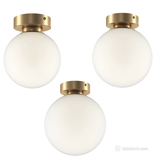 Three Modern Ceiling Lights With Gold Base And White Spherical Shade 3d model