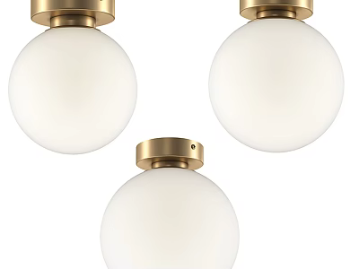 Three Modern Ceiling Lights With Gold Base And White Spherical Shade 3d model